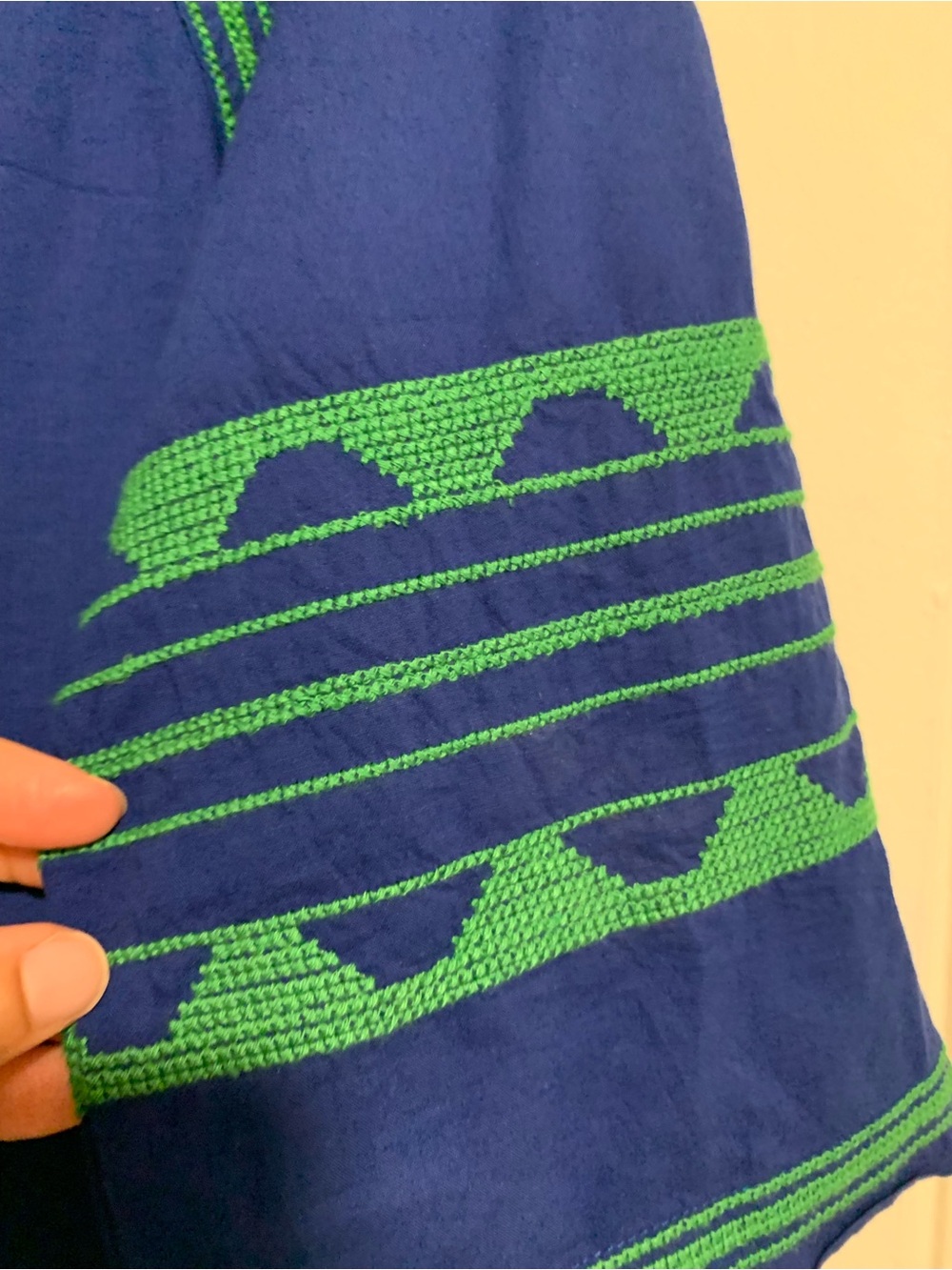 Gretchen Scott Designs Cobalt Blue Dress with Green Embroidery - Picture 3 of 10